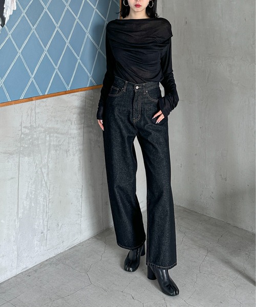 feepur（フェピュール）の「ギャザーボートネックシアーロンTee（Tシャツ/カットソー・レディース・ブラック/グレー/オフホワイト・MEDIUM）」の4枚目の写真