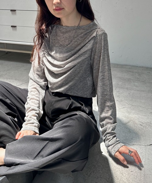 feepur（フェピュール）の「ギャザーボートネックシアーロンTee（Tシャツ/カットソー・レディース・ブラック/グレー/オフホワイト・MEDIUM）」の19枚目の写真