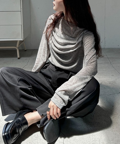 feepur（フェピュール）の「ギャザーボートネックシアーロンTee（Tシャツ/カットソー・レディース・ブラック/グレー/オフホワイト・MEDIUM）」の16枚目の写真