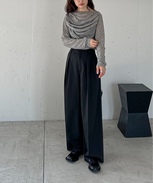 feepur（フェピュール）の「ギャザーボートネックシアーロンTee（Tシャツ/カットソー・レディース・ブラック/グレー/オフホワイト・MEDIUM）」の14枚目の写真