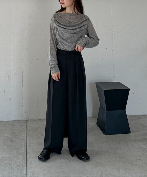 feepur（フェピュール）の「ギャザーボートネックシアーロンTee（Tシャツ/カットソー・レディース・ブラック/グレー/オフホワイト・MEDIUM）」の15枚目の写真