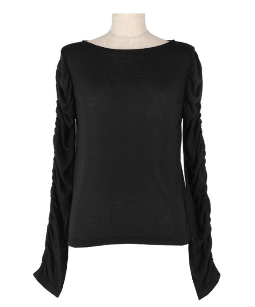 coca（coca）（コカ）の「【WEB限定セール】シアー袖シャーリングトップス（Tシャツ/カットソー・レディース・ライトベージュ/ブラック・S/M/L）」の6枚目の写真