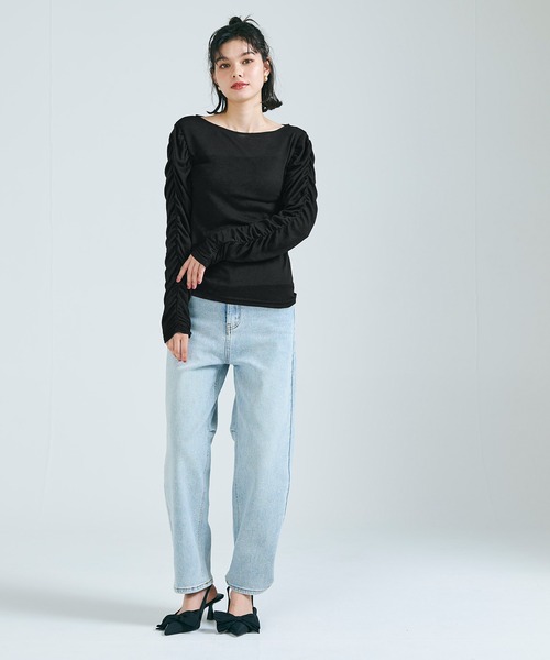 coca（coca）（コカ）の「【WEB限定セール】シアー袖シャーリングトップス（Tシャツ/カットソー・レディース・ライトベージュ/ブラック・S/M/L）」の9枚目の写真