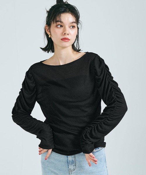 coca（coca）（コカ）の「【WEB限定セール】シアー袖シャーリングトップス（Tシャツ/カットソー・レディース・ライトベージュ/ブラック・S/M/L）」の10枚目の写真