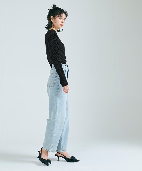 coca（coca）（コカ）の「【WEB限定セール】シアー袖シャーリングトップス（Tシャツ/カットソー・レディース・ライトベージュ/ブラック・S/M/L）」の11枚目の写真