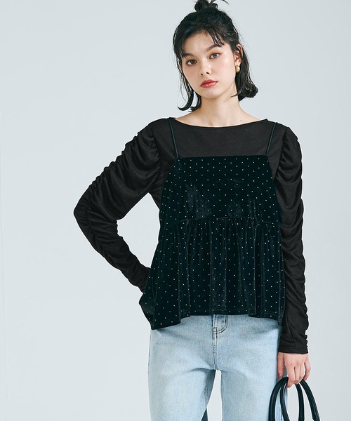 coca（coca）（コカ）の「【WEB限定セール】シアー袖シャーリングトップス（Tシャツ/カットソー・レディース・ライトベージュ/ブラック・S/M/L）」の13枚目の写真