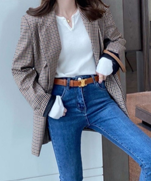 ECLIN（エクラン）の「キーネック長袖もちもちニットトップス（ニット/セーター・レディース・ホワイト/ベージュ/オレンジ/アイボリー/ブラック・FREE）」の9枚目の写真