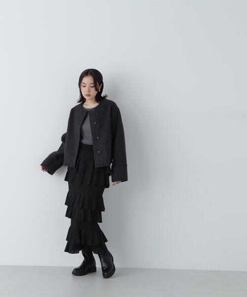 【セール】◇ノーカラーウェーブシャギーブルゾン（ブルゾン）｜NATURAL BEAUTY BASIC（ナチュラルビューティーベーシック）