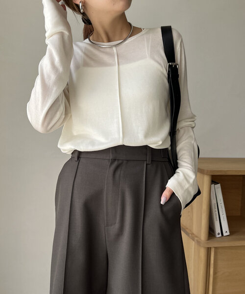 CAPRICIEUX LE'MAGE（カプリシューレマージュ）の「ウール混ニットロンT（ニット/セーター・レディース・グレー/オフホワイト/ベージュ/ブラック・FREE）」の5枚目の写真