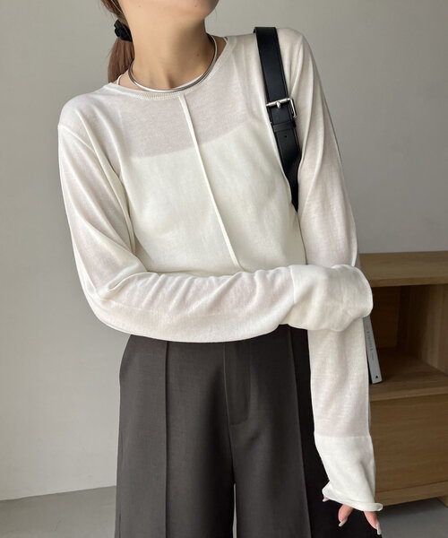 CAPRICIEUX LE'MAGE（カプリシューレマージュ）の「ウール混ニットロンT（ニット/セーター・レディース・グレー/オフホワイト/ベージュ/ブラック・FREE）」の6枚目の写真