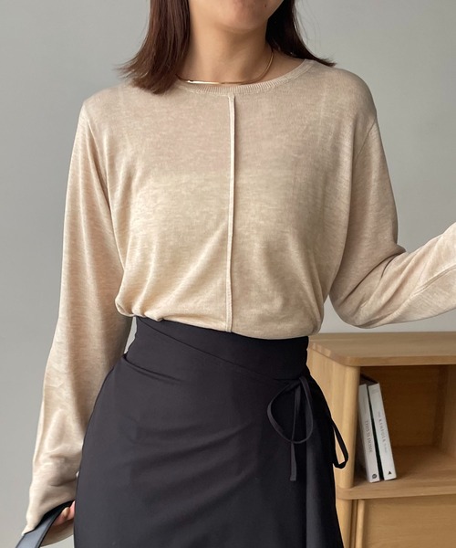 CAPRICIEUX LE'MAGE（カプリシューレマージュ）の「ウール混ニットロンT（ニット/セーター・レディース・グレー/オフホワイト/ベージュ/ブラック・FREE）」の4枚目の写真