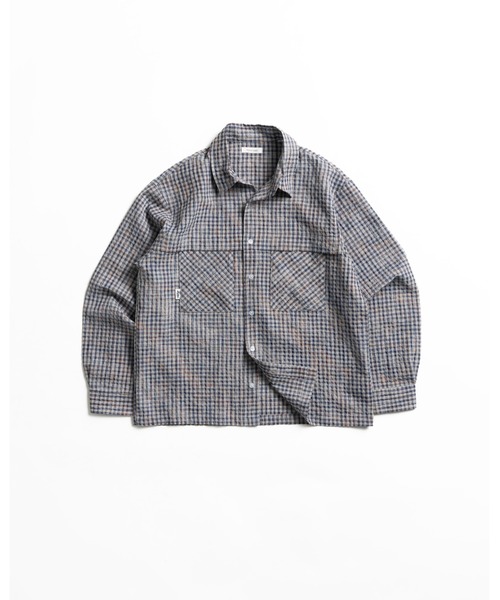 Adoon plain（アドーンプレーン）の「シアサッカーチェックロングシャツ（シャツ/ブラウス・メンズ・ブルー/ブラウン・LARGE/MEDIUM）」の6枚目の写真