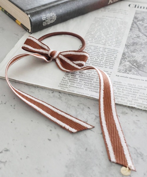 No.36リボンヘアゴム☆ ゴールドハートライン☆ベージュ No.36リボンヘアゴム☆ ゴールドハートライン☆ベージュ ヘア