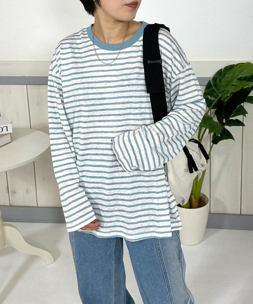 CRB(シーアールビー)の「スラブボーダーロンT(Tシャツ/カットソー・レディース・ブラック/ブルー/ピンク/チャコール・F)」の3枚目の写真