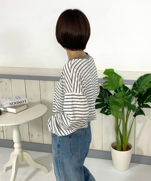 CRB(シーアールビー)の「スラブボーダーロンT(Tシャツ/カットソー・レディース・ブラック/ブルー/ピンク/チャコール・F)」の9枚目の写真
