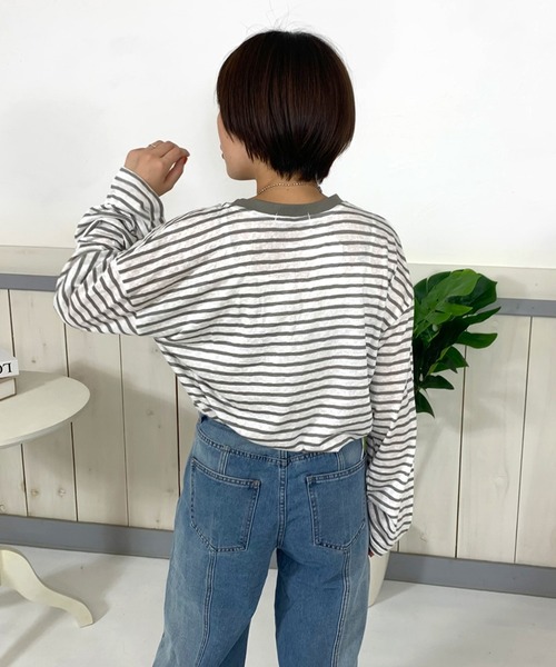CRB(シーアールビー)の「スラブボーダーロンT(Tシャツ/カットソー・レディース・ブラック/ブルー/ピンク/チャコール・F)」の8枚目の写真