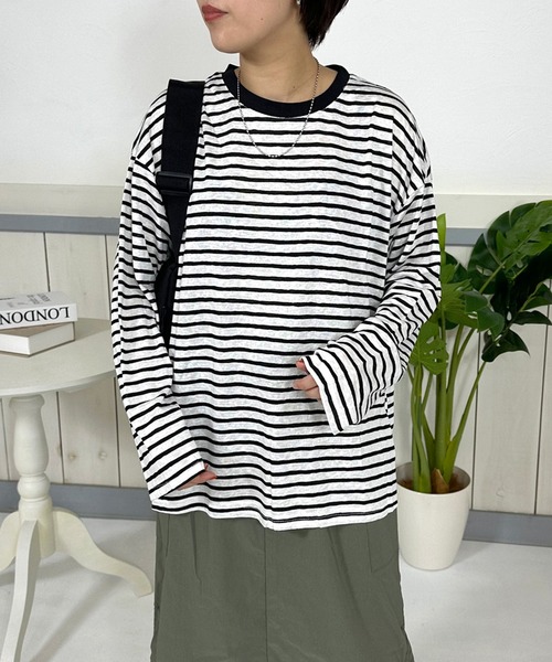 CRB(シーアールビー)の「スラブボーダーロンT(Tシャツ/カットソー・レディース・ブラック/ブルー/ピンク/チャコール・F)」の19枚目の写真