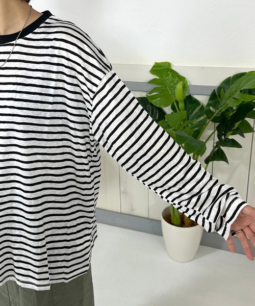 CRB(シーアールビー)の「スラブボーダーロンT(Tシャツ/カットソー・レディース・ブラック/ブルー/ピンク/チャコール・F)」の14枚目の写真