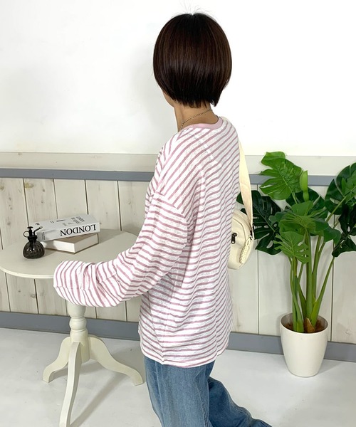 CRB(シーアールビー)の「スラブボーダーロンT(Tシャツ/カットソー・レディース・ブラック/ブルー/ピンク/チャコール・F)」の22枚目の写真