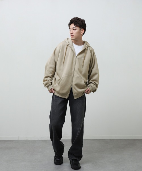 YALE】 ワンポイント カレッジロゴ 刺繍 長袖 ジップパーカー / ダブル