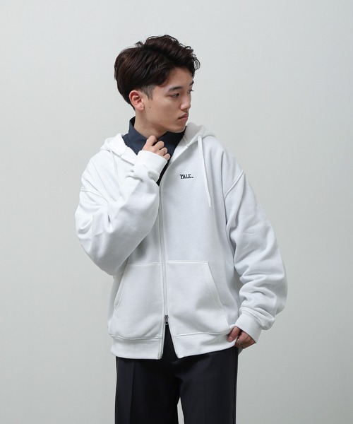 YALE】 ワンポイント カレッジロゴ 刺繍 長袖 ジップパーカー / ダブル
