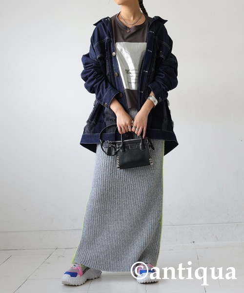 セール】配色ラインニットスカート（スカート）｜antiqua（アンティカ