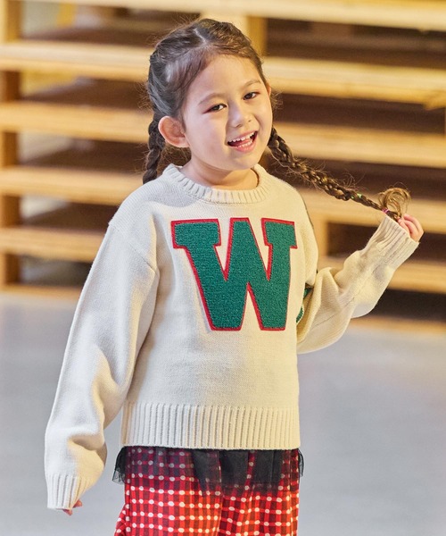 Life Support Products(ライフサポートプロダクツ)の「レタードニット(ニット/セーター・キッズ・オフホワイト/レッド/ブラウン/ベージュ/ネイビー・110/100/95/90/80/150/140/130/120)」の2枚目の写真