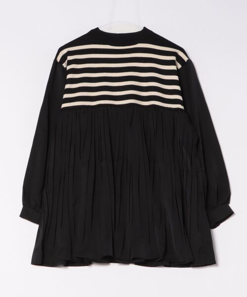 プリーツ切替ボーダーニットプルオーバー（ニット/セーター）｜each