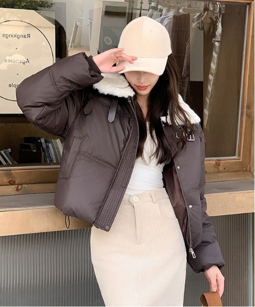 gossip!ロサンゼルス(ゴシップロサンゼルス)の「Y2K フロントベルト中綿ショートブルゾン(ブルゾン・レディース・ブラック/ブラウン・M/S)」の3枚目の写真