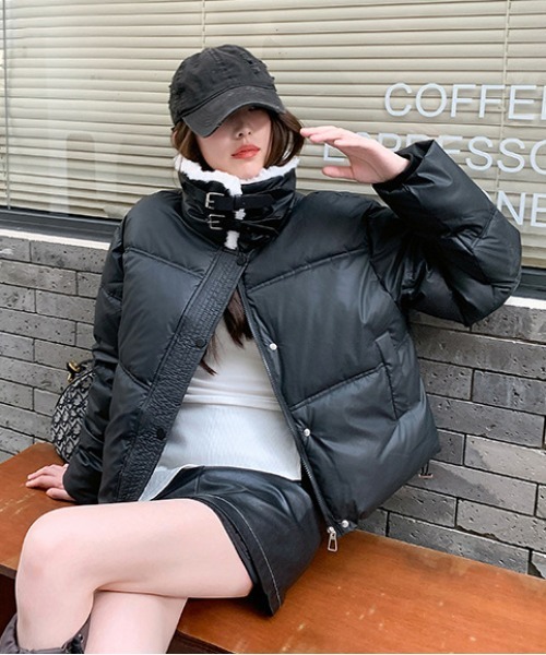 gossip!ロサンゼルス(ゴシップロサンゼルス)の「Y2K フロントベルト中綿ショートブルゾン(ブルゾン・レディース・ブラック/ブラウン・M/S)」の7枚目の写真