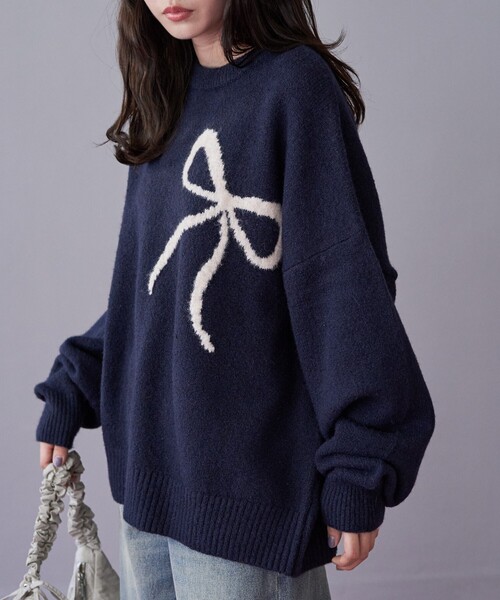 セール】限定展開 ジャガード リボン ニット プルオーバー