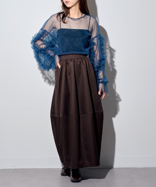 MAISON BREEZE reveur（メゾンブリーズレヴール）の「【MAISON BREEZE reveur】ツイードコクーンスカート　DTK（スカート・レディース・ブラック/グレー/ブラウン・FREE）」の3枚目の写真