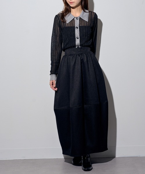 MAISON BREEZE reveur（メゾンブリーズレヴール）の「【MAISON BREEZE reveur】ツイードコクーンスカート　DTK（スカート・レディース・ブラック/グレー/ブラウン・FREE）」の10枚目の写真