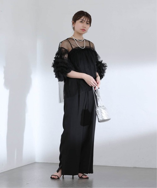 La TOTALITE（ラトータリテ）の「《追加》デコラティブチュールトップス（シャツ/ブラウス・レディース・ブラック/チャコールグレー/ベージュ/ライトグリーン・FREE）」の5枚目の写真