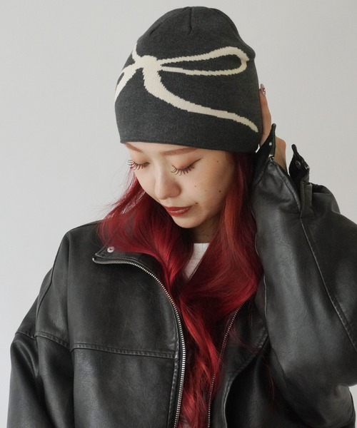 Port（ポート）の「【 antique andico / アンティーク アンディコ 】 グラフィック リボン ニット ビーニー #_（ニットキャップ/ビーニー・レディース・アイボリー/イエロー/ブラック/ライトグレー/チャコールグレー/ネイビー/レッド・FREE）」の4枚目の写真