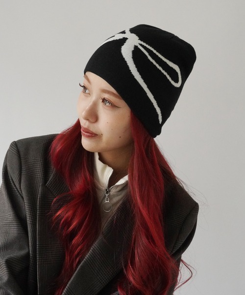 Port（ポート）の「【 antique andico / アンティーク アンディコ 】 グラフィック リボン ニット ビーニー #_（ニットキャップ/ビーニー・レディース・アイボリー/イエロー/ブラック/ライトグレー/チャコールグレー/ネイビー/レッド・FREE）」の3枚目の写真