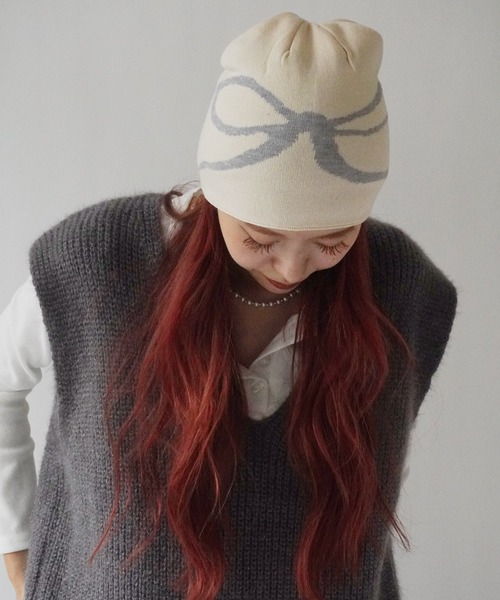 Port（ポート）の「【 antique andico / アンティーク アンディコ 】 グラフィック リボン ニット ビーニー #_（ニットキャップ/ビーニー・レディース・アイボリー/イエロー/ブラック/ライトグレー/チャコールグレー/ネイビー/レッド・FREE）」の8枚目の写真