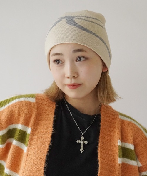 Port（ポート）の「【 antique andico / アンティーク アンディコ 】 グラフィック リボン ニット ビーニー #_（ニットキャップ/ビーニー・レディース・アイボリー/イエロー/ブラック/ライトグレー/チャコールグレー/ネイビー/レッド・FREE）」の11枚目の写真