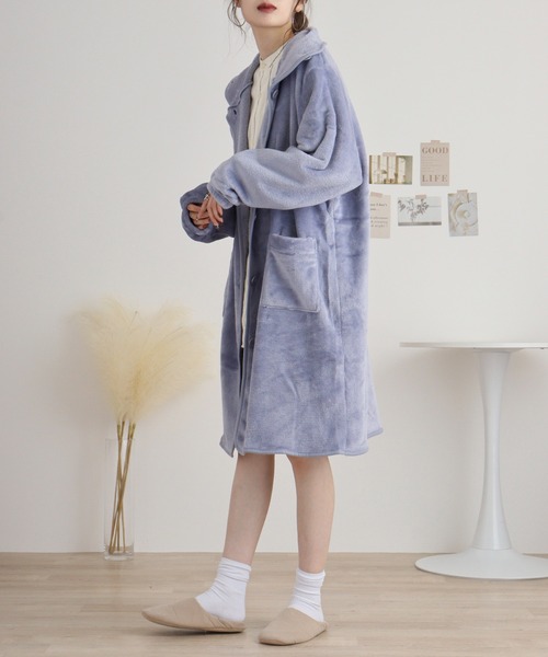 FUNALIVE（ファンアライブ）の「ブランケットローブミディ丈（ガウン/バスローブ・レディース・アイボリー系/ネイビー系/イエロー/パープル/ベージュ系/ピンク系・FREE）」の4枚目の写真