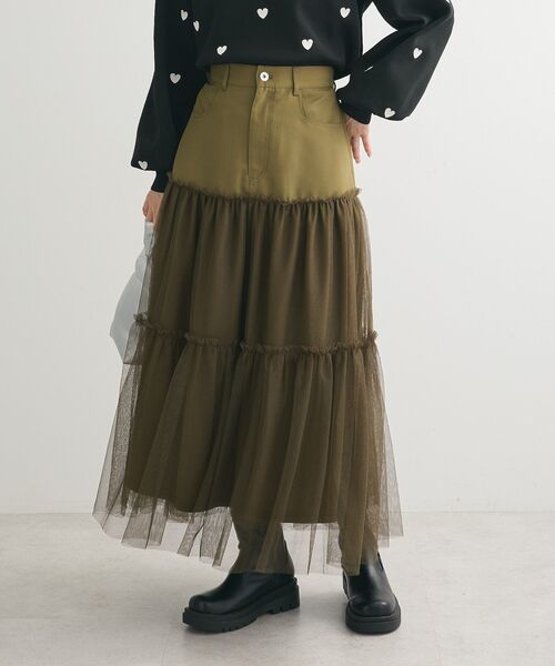 ELENCARE DUE(エレンカーレデュエ)の「・ELENCARE DUE ハイブリットティアードスカート(スカート・レディース・チャコールグレー/ブラック/カーキ・FREE)」の1枚目の写真