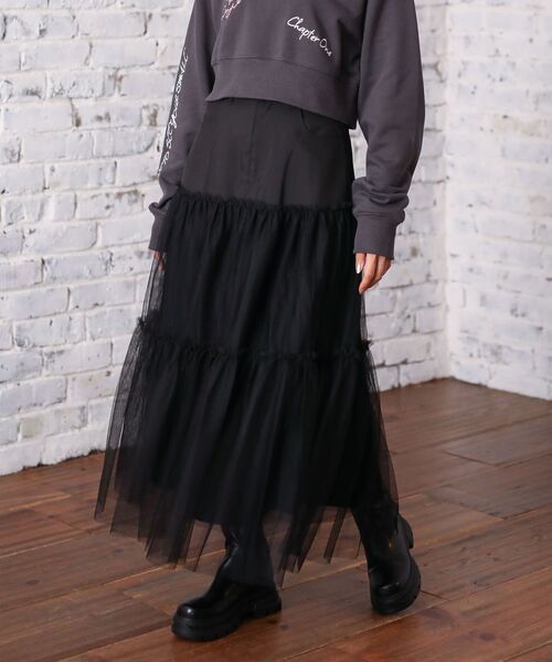 ELENCARE DUE(エレンカーレデュエ)の「・ELENCARE DUE ハイブリットティアードスカート(スカート・レディース・チャコールグレー/ブラック/カーキ・FREE)」の2枚目の写真