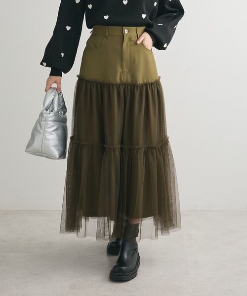 ELENCARE DUE(エレンカーレデュエ)の「・ELENCARE DUE ハイブリットティアードスカート(スカート・レディース・チャコールグレー/ブラック/カーキ・FREE)」の8枚目の写真