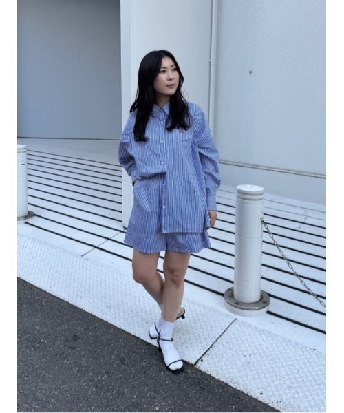 titivate（ティティベイト）の「デザイン刺繍入りストライプオーバーシャツ（シャツ/ブラウス・レディース・ネイビー/ベージュ/ブルー・L/M/S）」の21枚目の写真