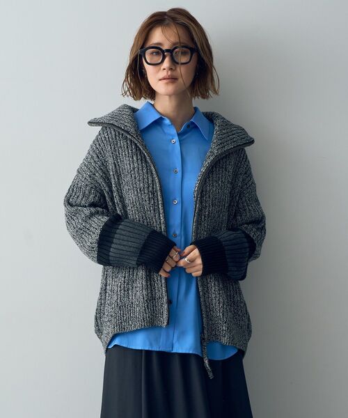 Editt by YECCA VECCA（エディットバイイェッカヴェッカ）の「スタンドネックZIPニット（ニット/セーター・レディース・ブラック/杢グレー/ダークベージュ・FREE）」の7枚目の写真