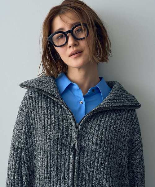 Editt by YECCA VECCA（エディットバイイェッカヴェッカ）の「スタンドネックZIPニット（ニット/セーター・レディース・ブラック/杢グレー/ダークベージュ・FREE）」の11枚目の写真