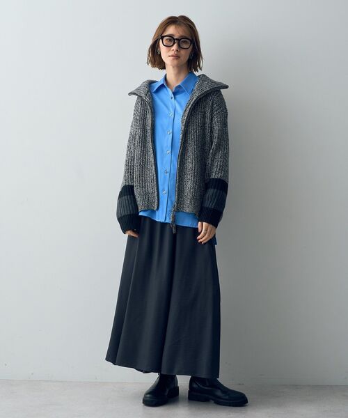 Editt by YECCA VECCA（エディットバイイェッカヴェッカ）の「スタンドネックZIPニット（ニット/セーター・レディース・ブラック/杢グレー/ダークベージュ・FREE）」の16枚目の写真