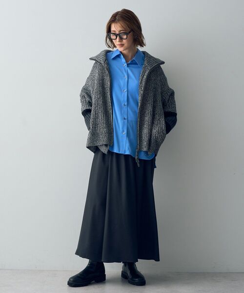 Editt by YECCA VECCA（エディットバイイェッカヴェッカ）の「スタンドネックZIPニット（ニット/セーター・レディース・ブラック/杢グレー/ダークベージュ・FREE）」の17枚目の写真