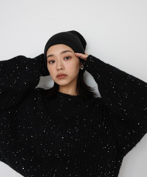6/15まで SLOBE IENA flowerスパンコールプルオーバーブラック over size half zip nylon po / black | wee9s | ウィークス