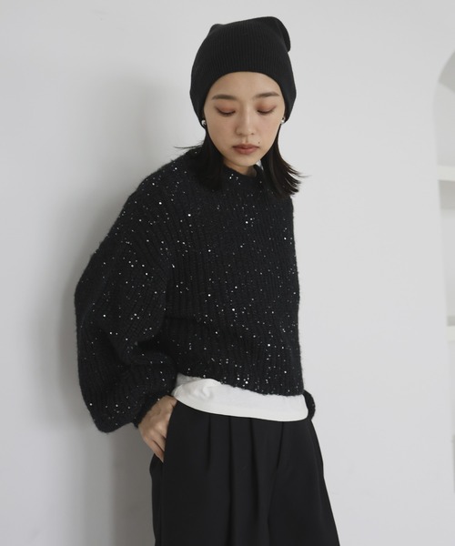 hellam（へラム）の「スパンコールニットプルオーバー（Tシャツ/カットソー・レディース・杢グレー/アイボリー/ブラック/レッド・FREE）」の10枚目の写真