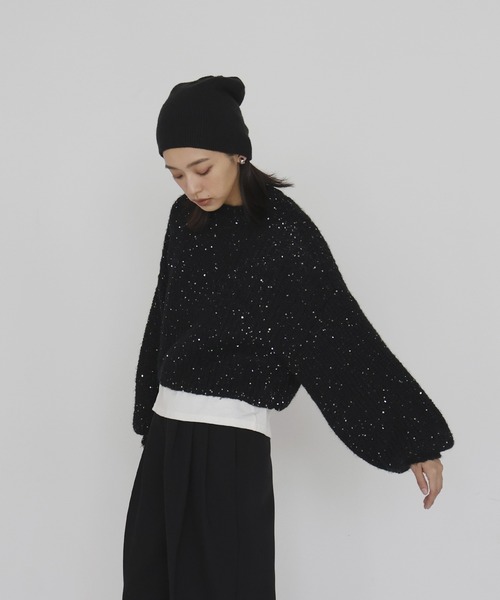 hellam（へラム）の「スパンコールニットプルオーバー（Tシャツ/カットソー・レディース・杢グレー/アイボリー/ブラック/レッド・FREE）」の12枚目の写真